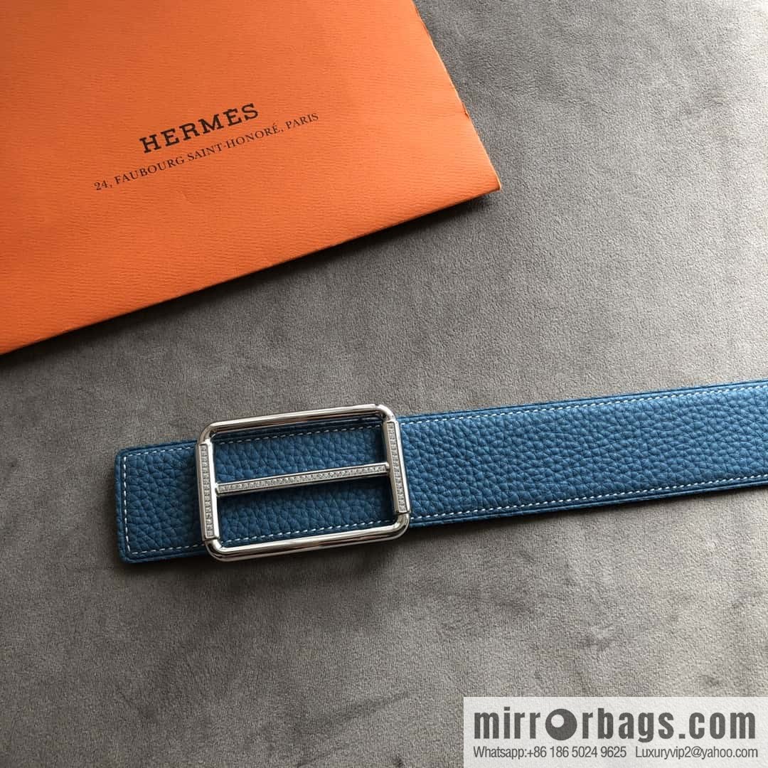 Hermes Hermes, double-sided original lychee with stainless steel inlaid diamond buckle belt 38mm