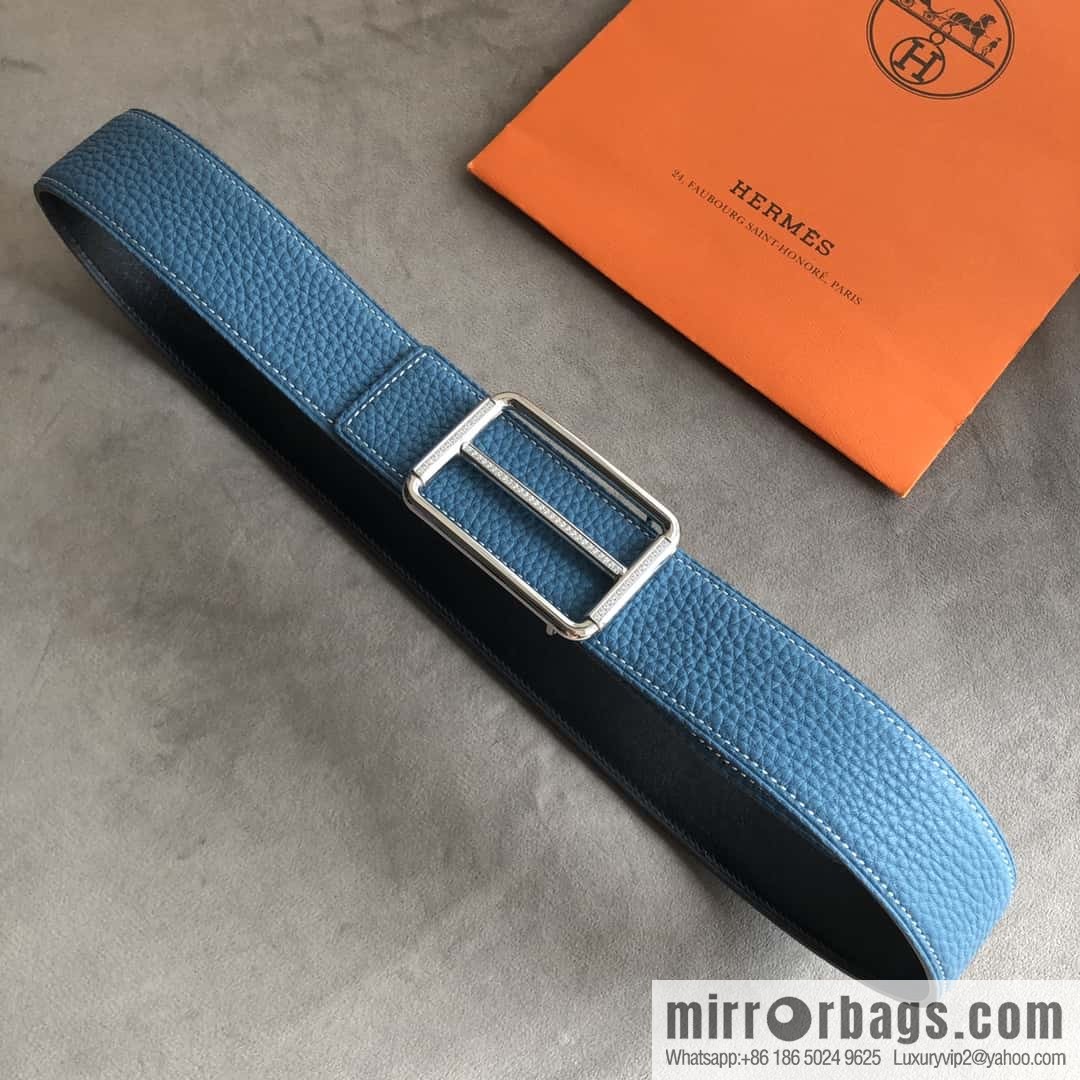 Hermes Hermes, double-sided original lychee with stainless steel inlaid diamond buckle belt 38mm