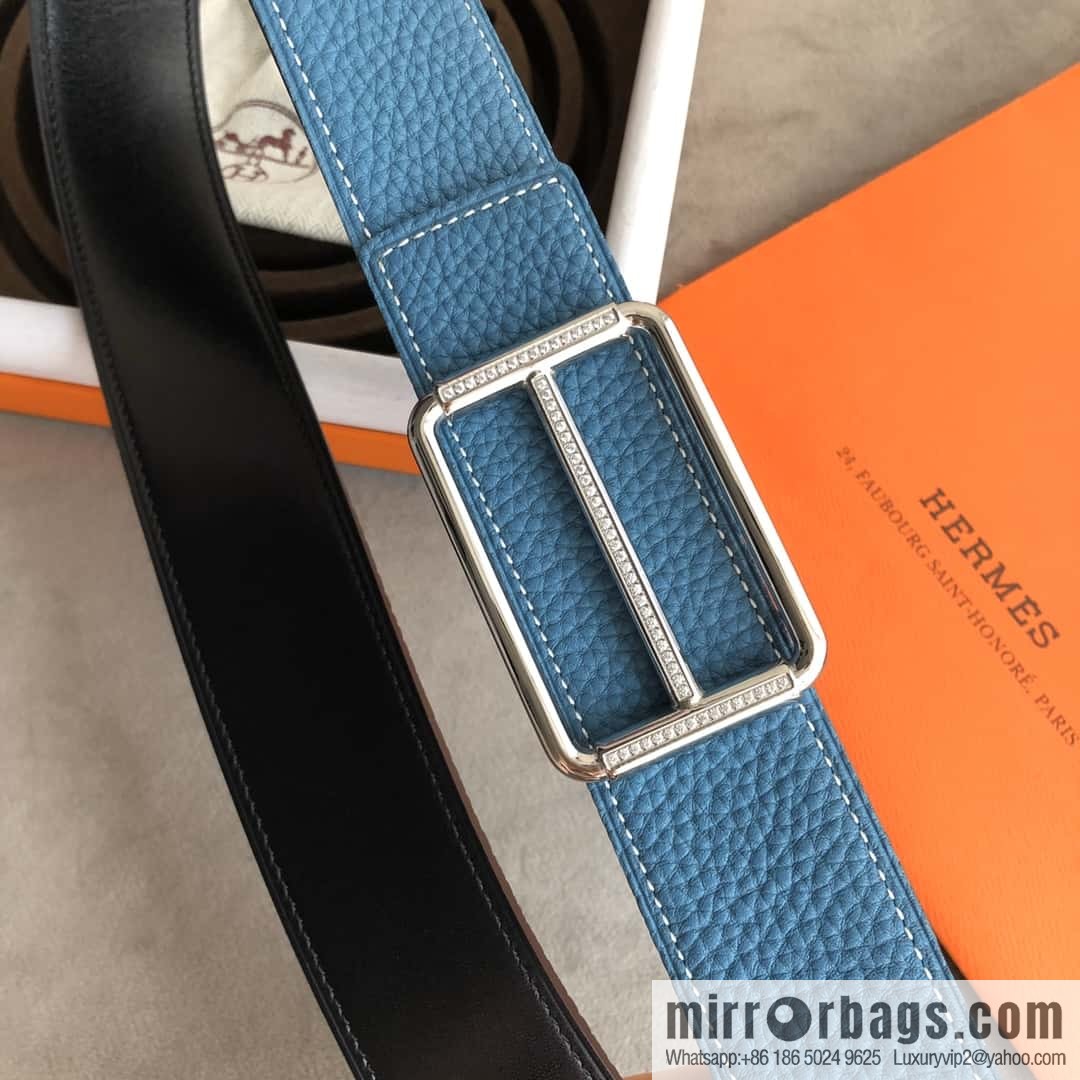 Hermes Hermes, double-sided original lychee with stainless steel inlaid diamond buckle belt 38mm