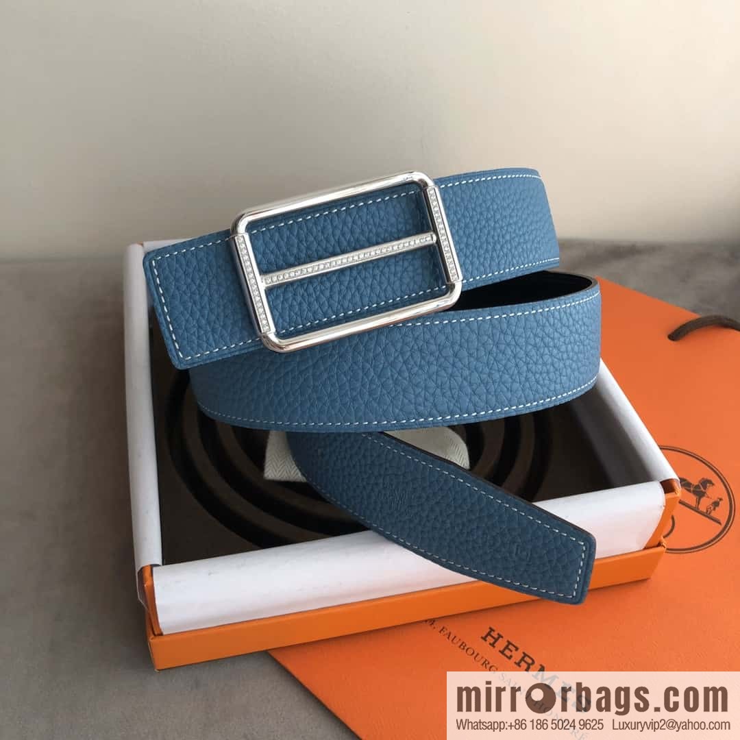 Hermes Hermes, double-sided original lychee with stainless steel inlaid diamond buckle belt 38mm