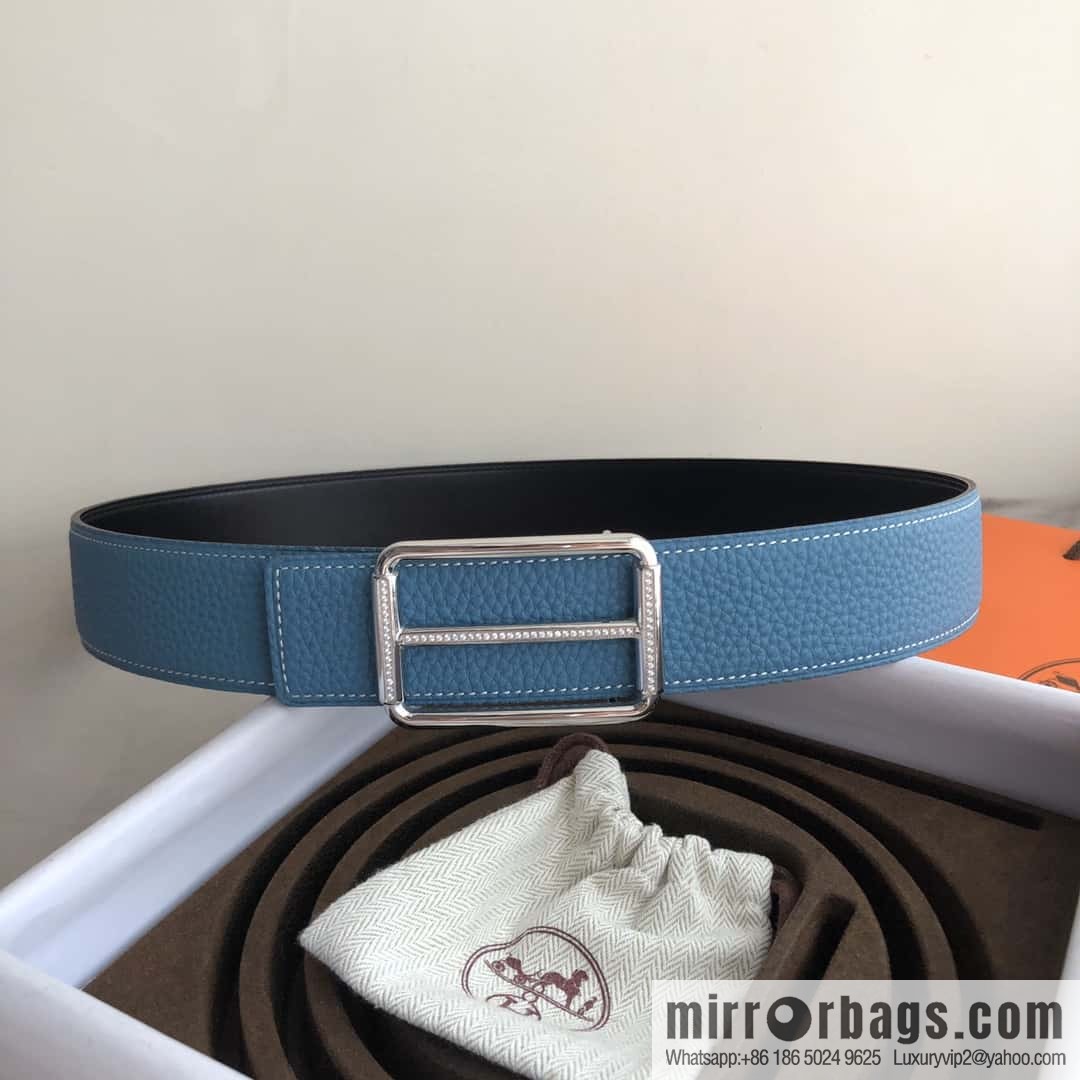 Hermes Hermes, double-sided original lychee with stainless steel inlaid diamond buckle belt 38mm