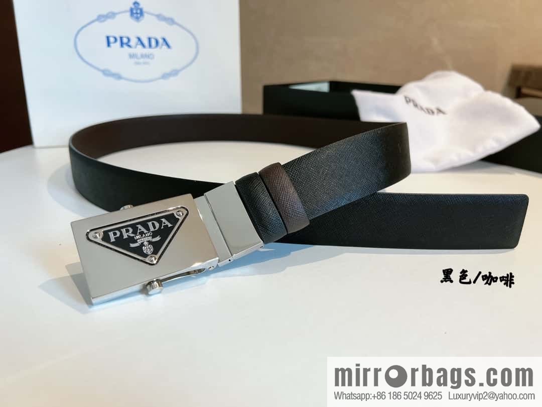 Prada, with pulley-type metal buckle men's belt 3.5cm