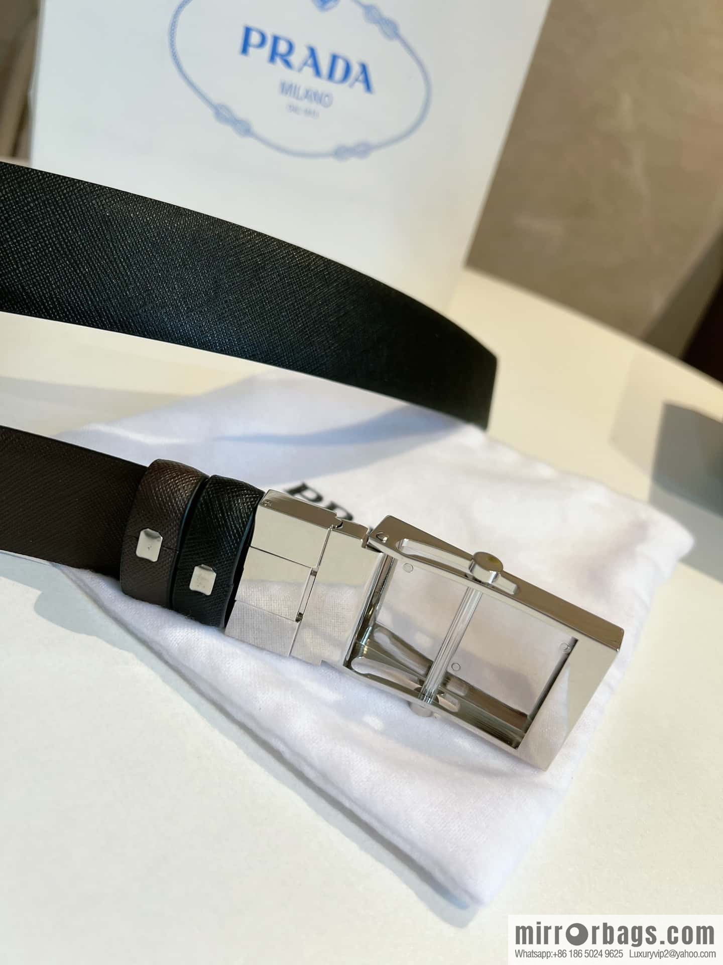 Prada, with pulley-type metal buckle men's belt 3.5cm