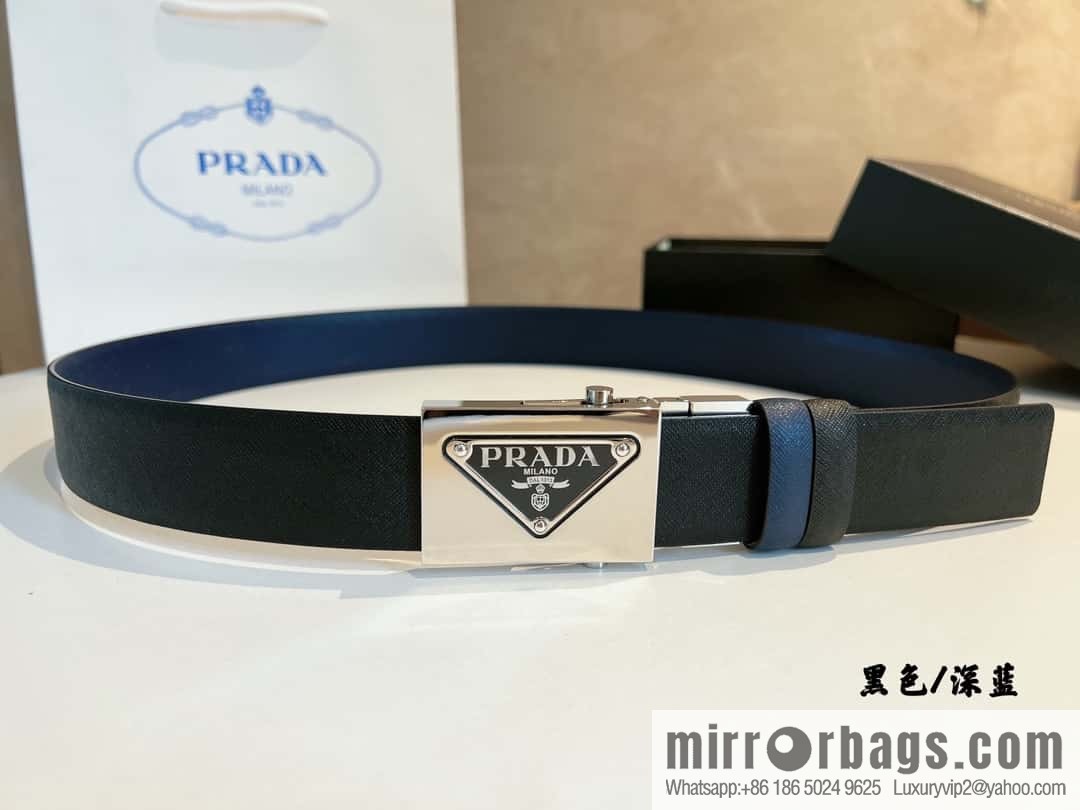 Prada, with pulley-type metal buckle men's belt 3.5cm