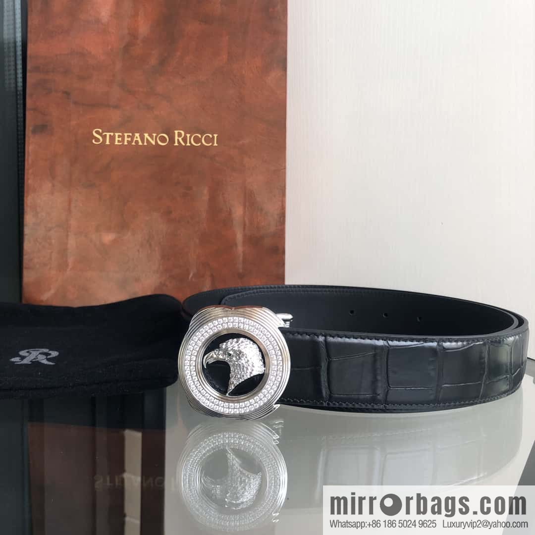 Stefano Ricci Stephen, Eagle Head with Diamond Buckle Inner Buckle 3.5cm Alligator Belt