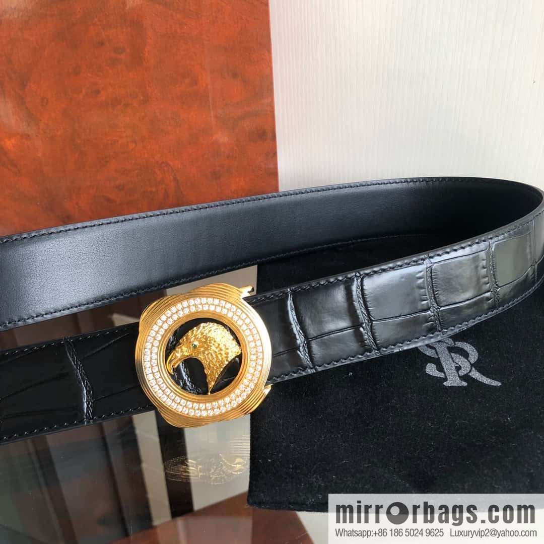 Stefano Ricci Stephen, Eagle Head with Diamond Buckle Inner Buckle 3.5cm Alligator Belt