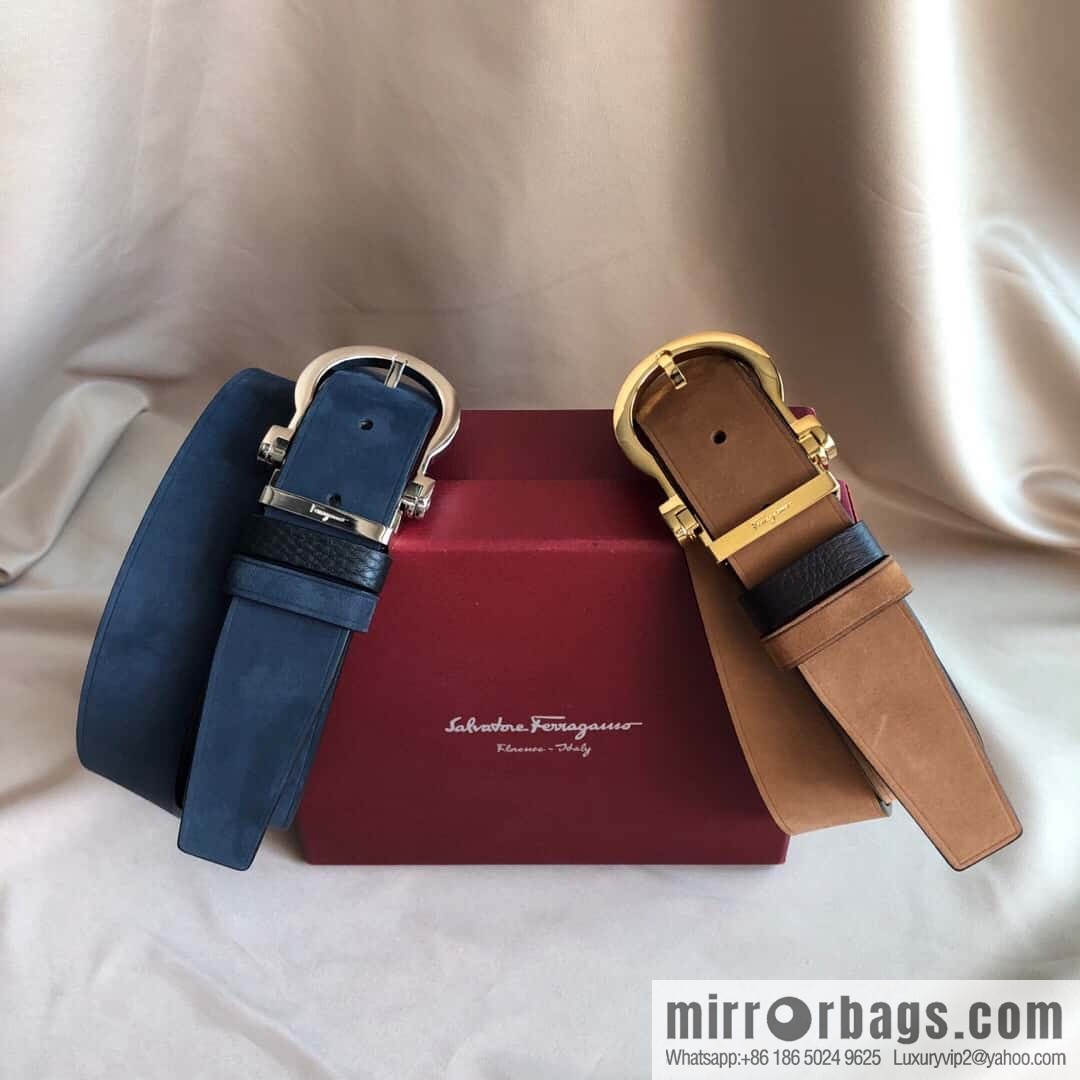 Ferragamo Ferragamo 3.5cm imported suede color-changing leather with the first layer of swinging cowhide pin buckle belt