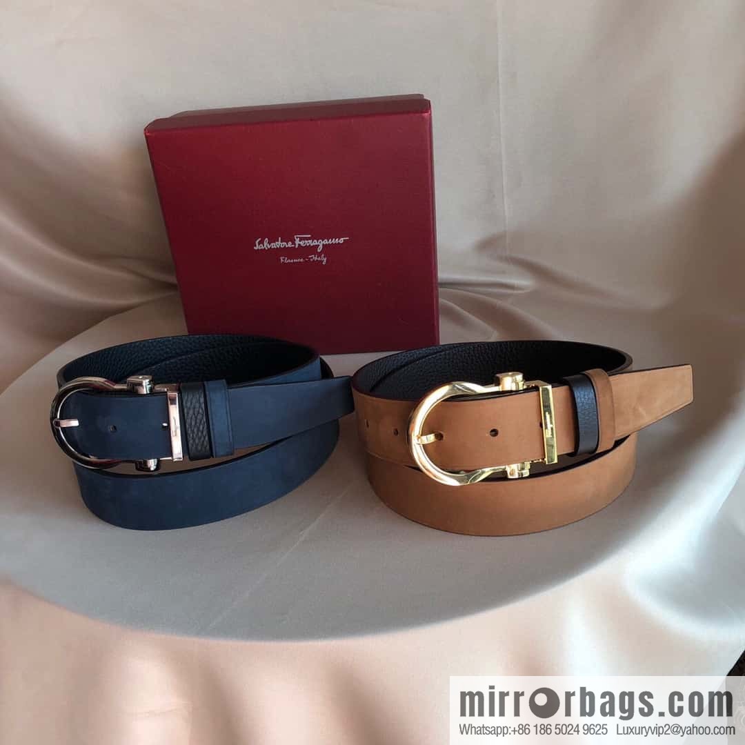 Ferragamo Ferragamo 3.5cm imported suede color-changing leather with the first layer of swinging cowhide pin buckle belt