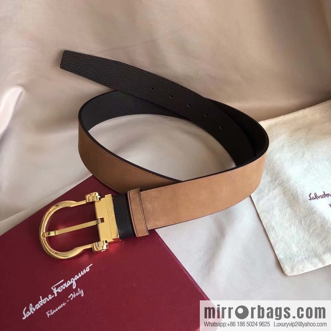 Ferragamo Ferragamo 3.5cm imported suede color-changing leather with the first layer of swinging cowhide pin buckle belt
