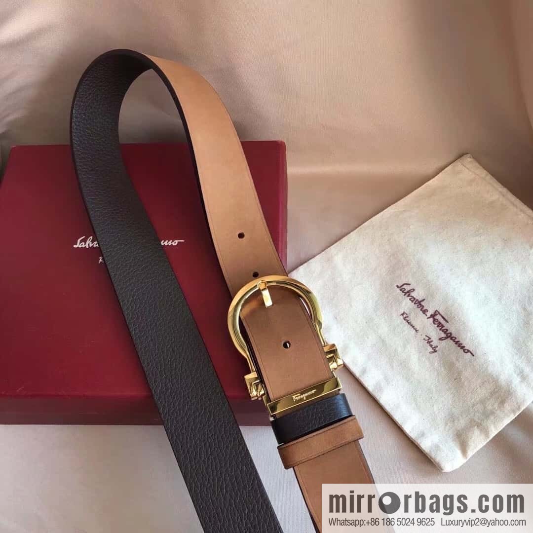 Ferragamo Ferragamo 3.5cm imported suede color-changing leather with the first layer of swinging cowhide pin buckle belt