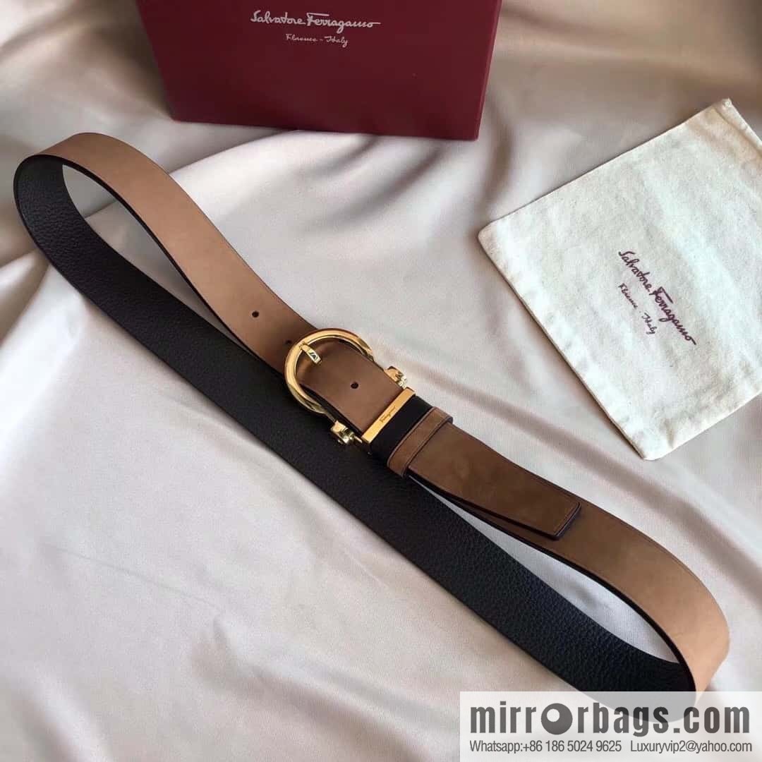 Ferragamo Ferragamo 3.5cm imported suede color-changing leather with the first layer of swinging cowhide pin buckle belt
