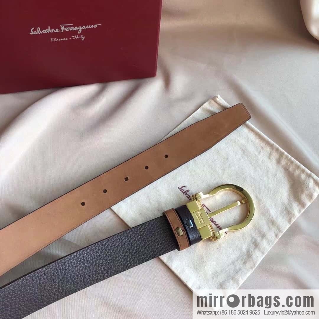 Ferragamo Ferragamo 3.5cm imported suede color-changing leather with the first layer of swinging cowhide pin buckle belt