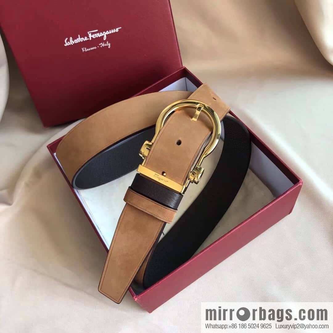 Ferragamo Ferragamo 3.5cm imported suede color-changing leather with the first layer of swinging cowhide pin buckle belt