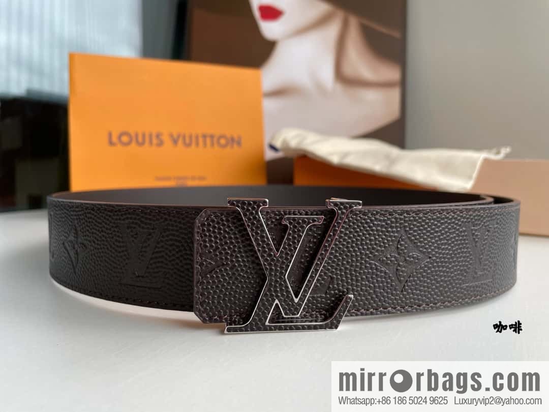 LV embossed presbyopia imported cowhide sticker metal buckle 4.0CM belt