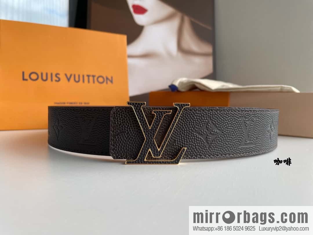 LV embossed presbyopia imported cowhide sticker metal buckle 4.0CM belt
