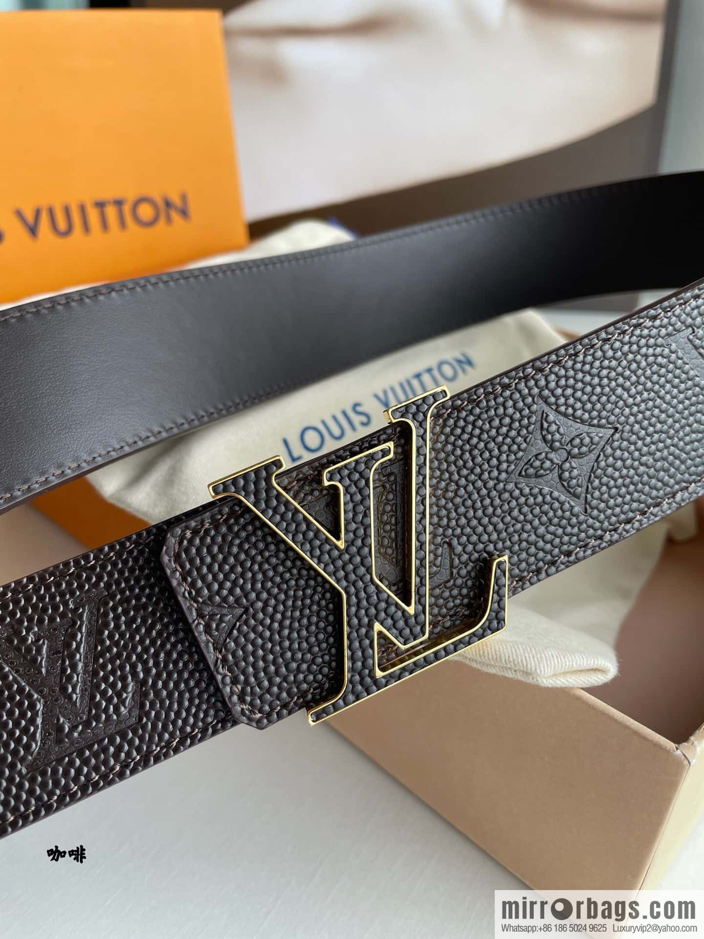 LV embossed presbyopia imported cowhide sticker metal buckle 4.0CM belt