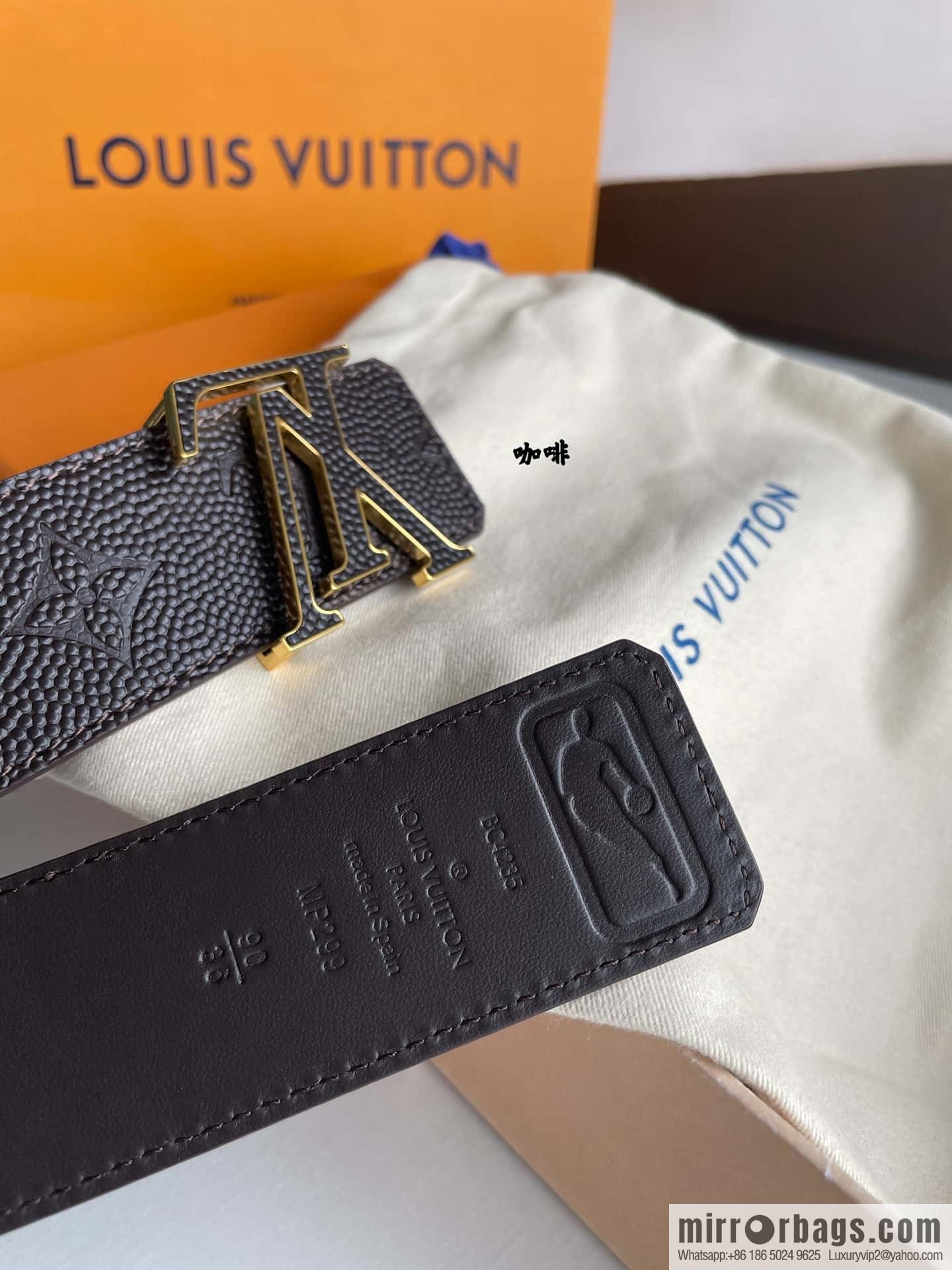LV embossed presbyopia imported cowhide sticker metal buckle 4.0CM belt
