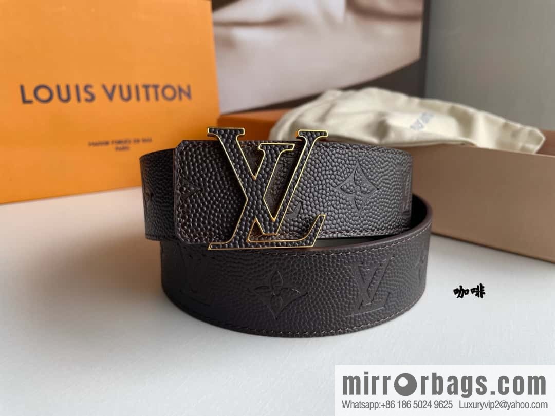 LV embossed presbyopia imported cowhide sticker metal buckle 4.0CM belt