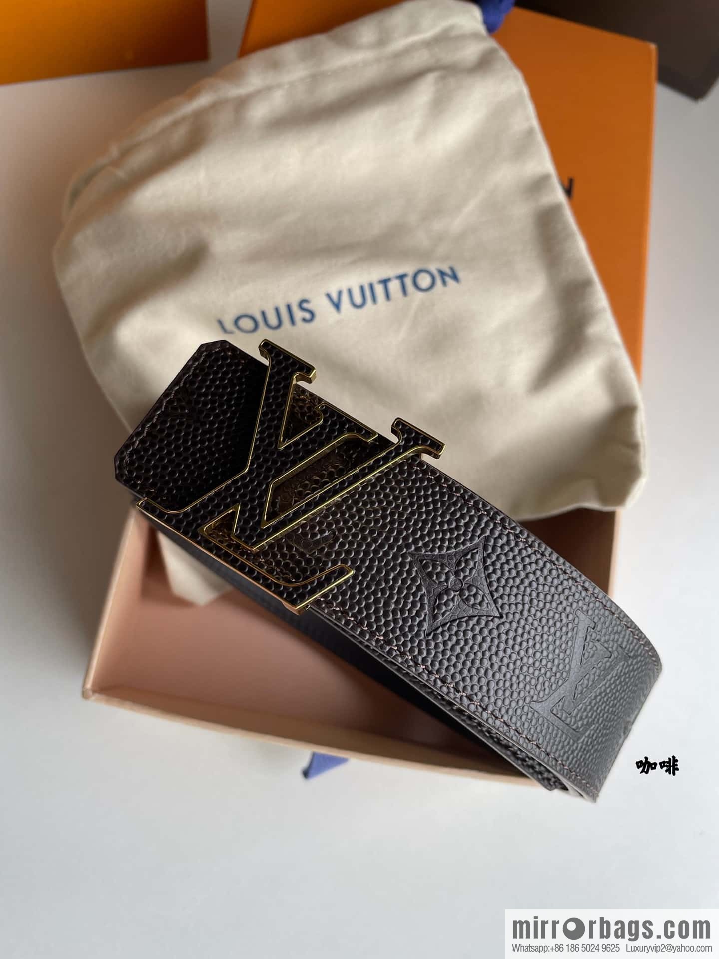 LV embossed presbyopia imported cowhide sticker metal buckle 4.0CM belt