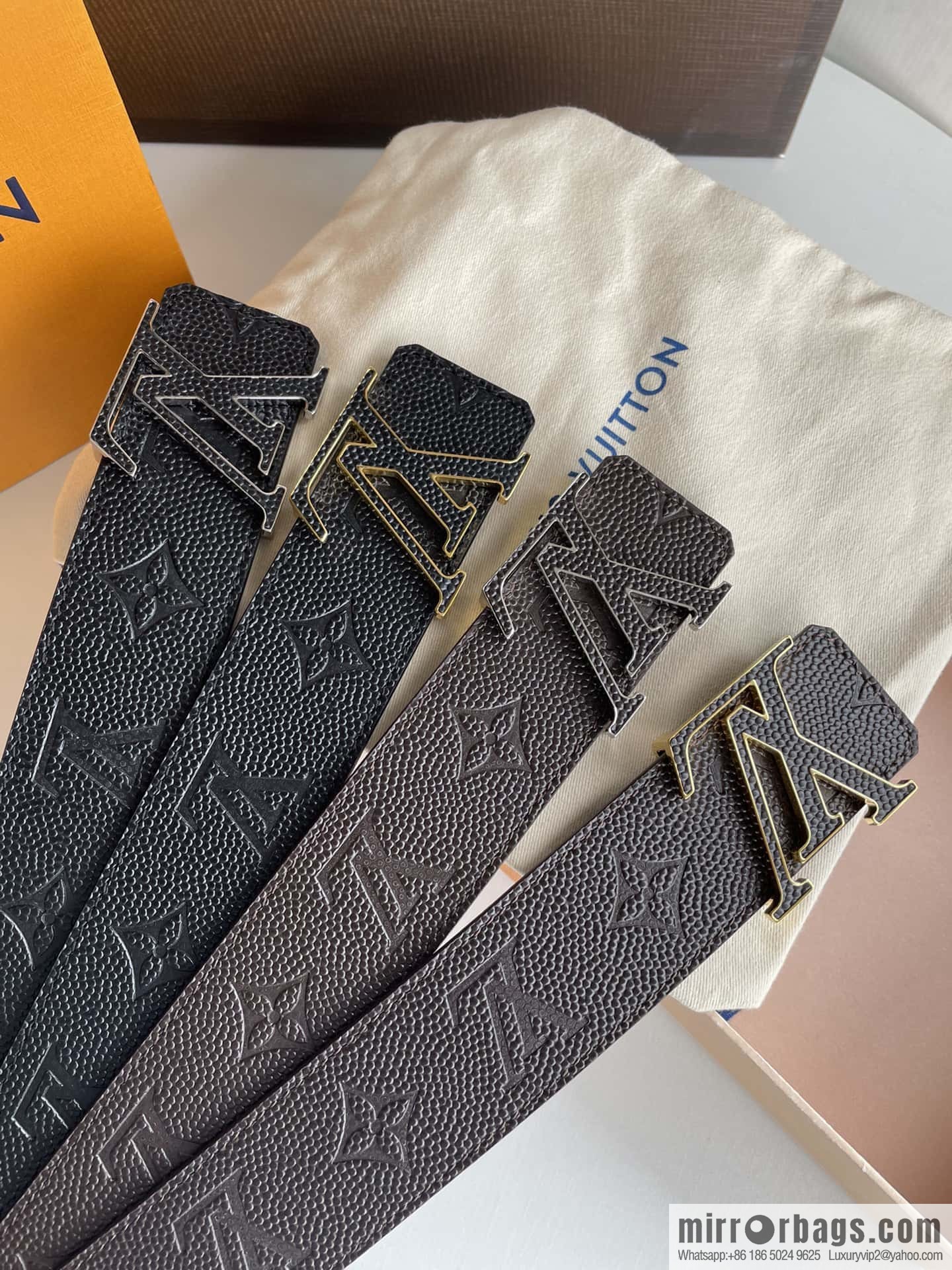 LV embossed presbyopia imported cowhide sticker metal buckle 4.0CM belt