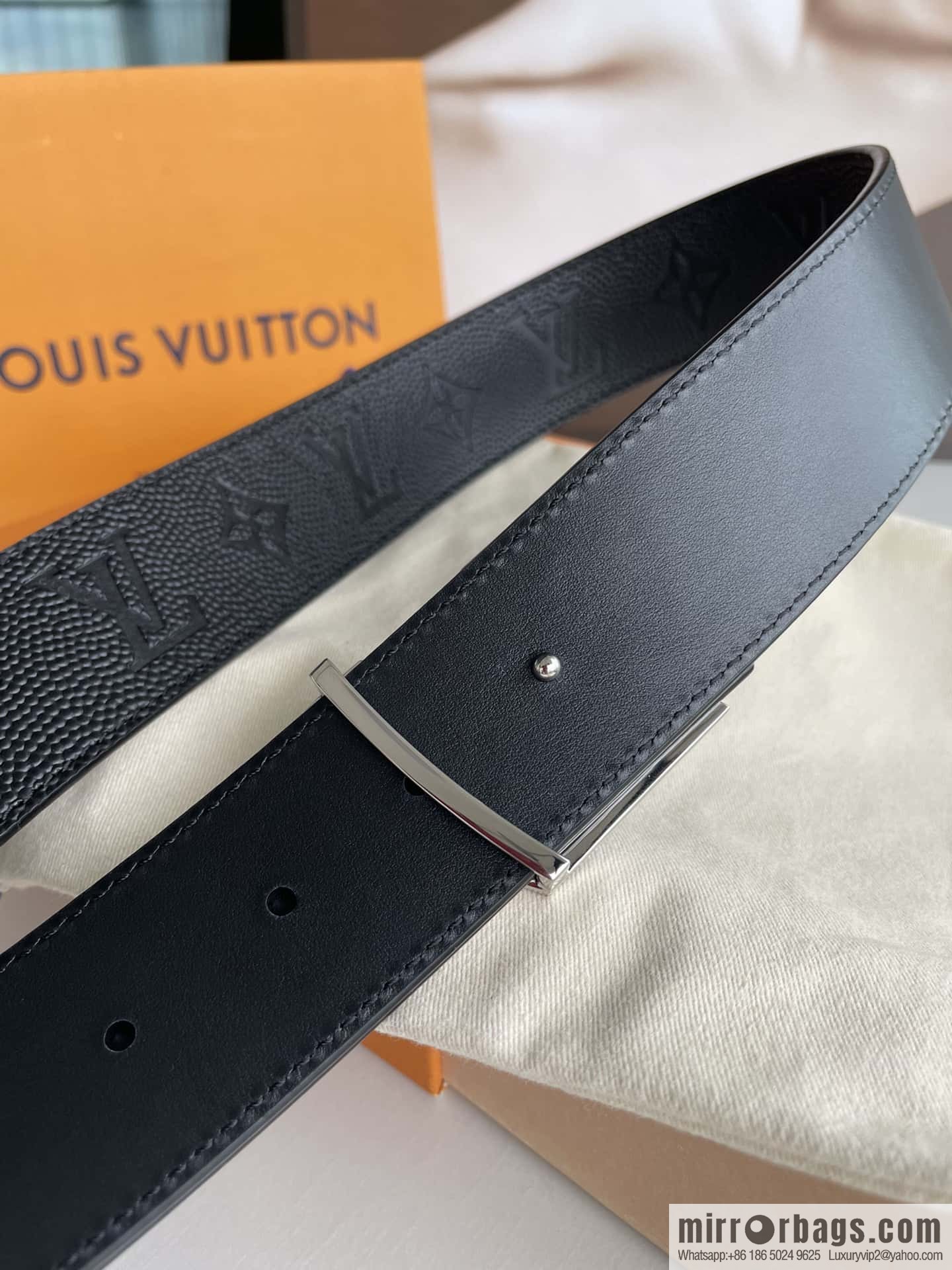 LV embossed presbyopia imported cowhide sticker metal buckle 4.0CM belt