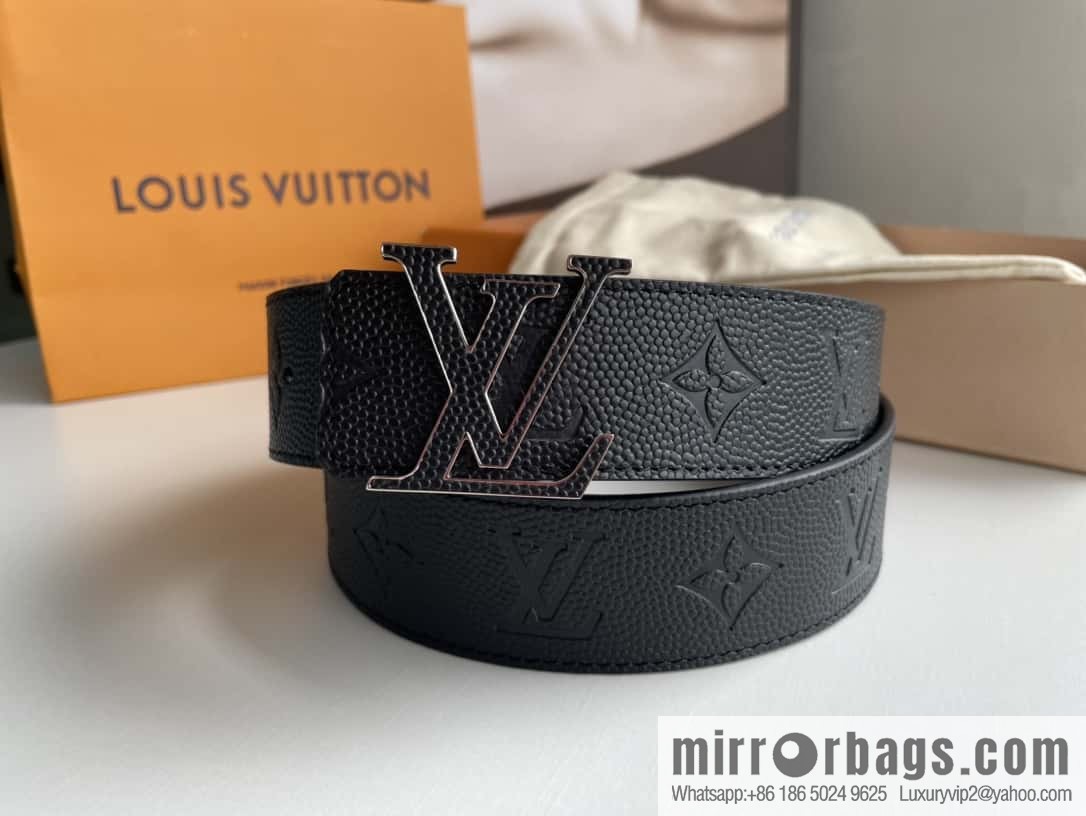 LV embossed presbyopia imported cowhide sticker metal buckle 4.0CM belt