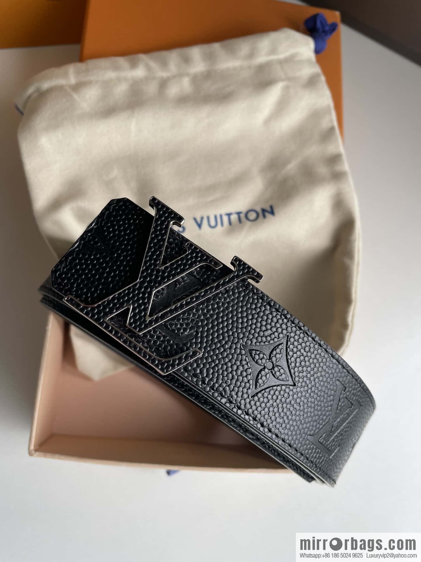 LV embossed presbyopia imported cowhide sticker metal buckle 4.0CM belt