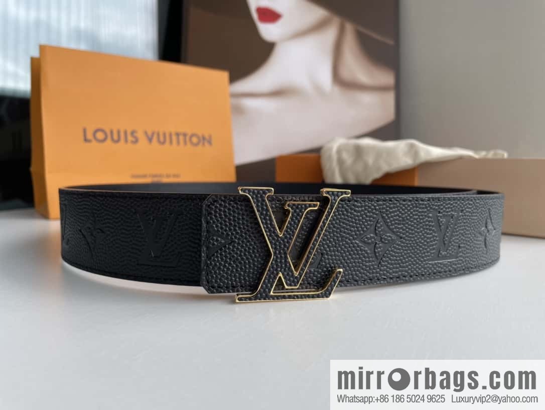 LV embossed presbyopia imported cowhide sticker metal buckle 4.0CM belt