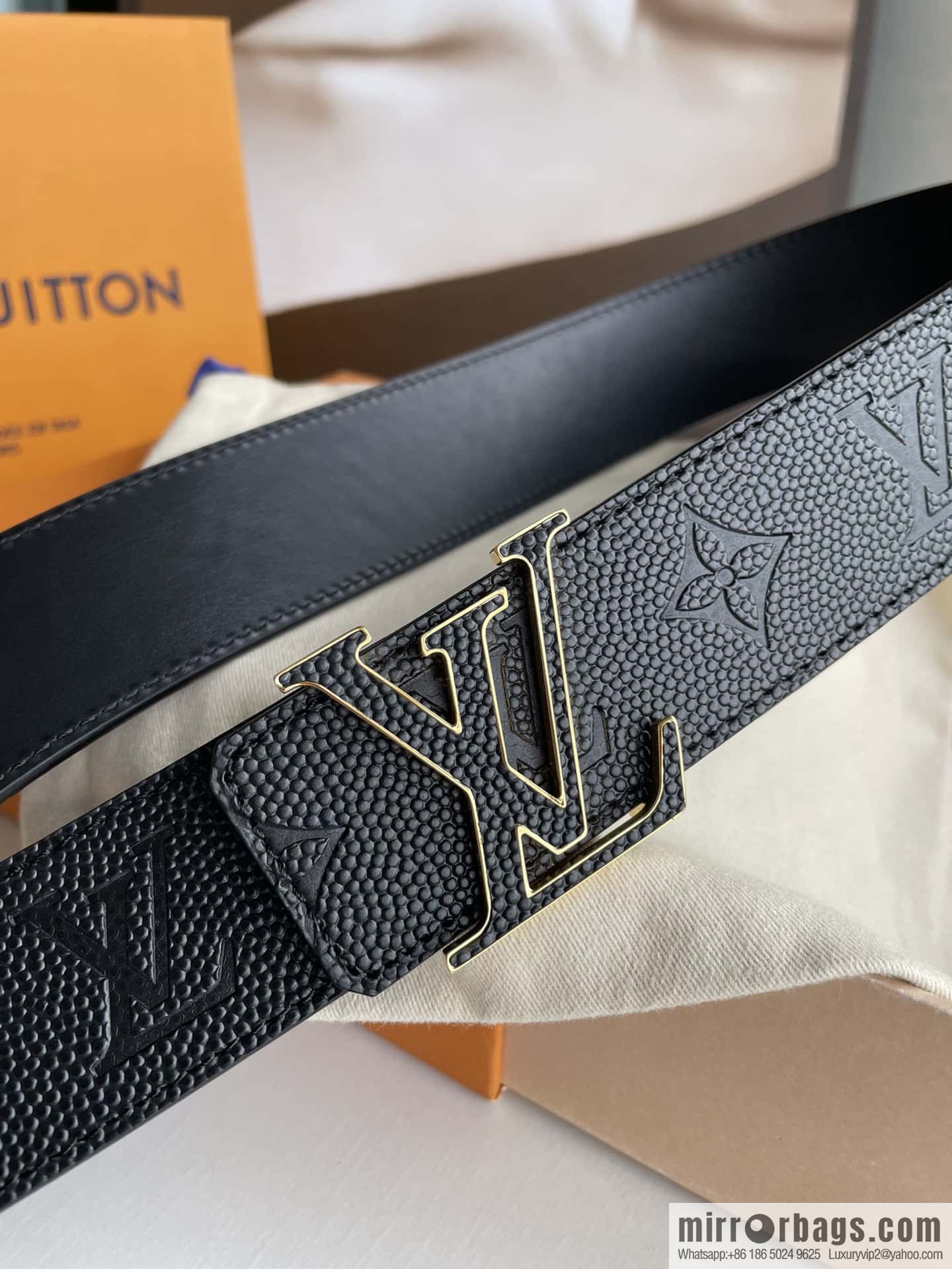 LV embossed presbyopia imported cowhide sticker metal buckle 4.0CM belt
