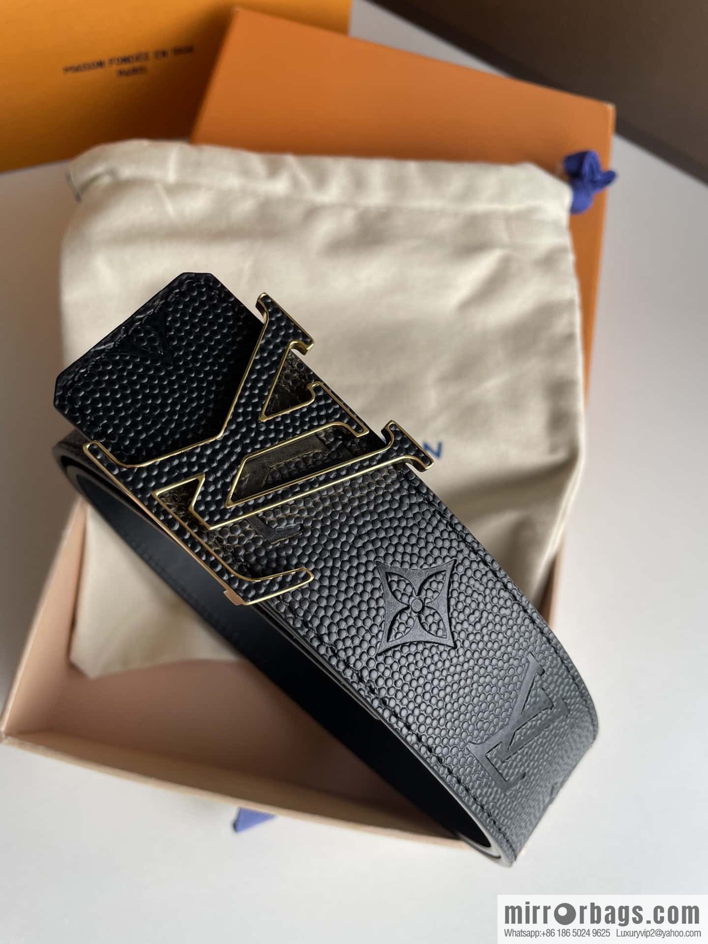 LV embossed presbyopia imported cowhide sticker metal buckle 4.0CM belt
