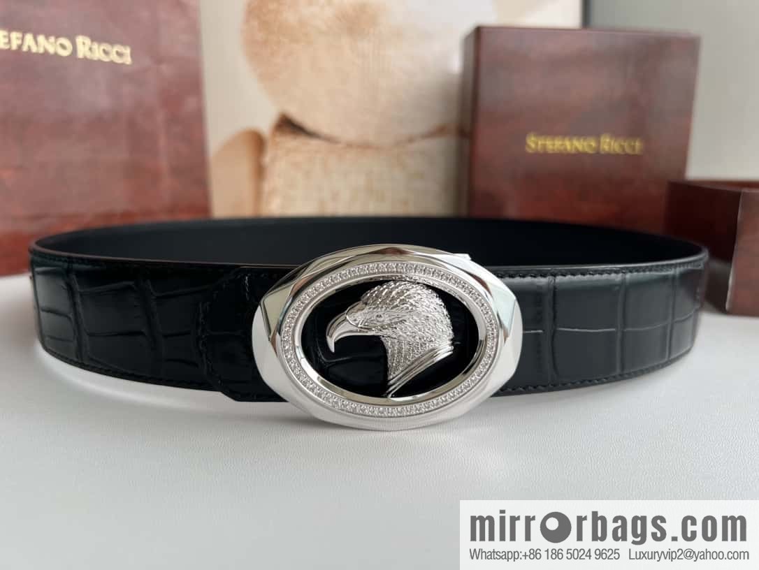 Stefano Ricci Stephen, eagle head with diamond cut buckle, crocodile leather belt 3.8cm