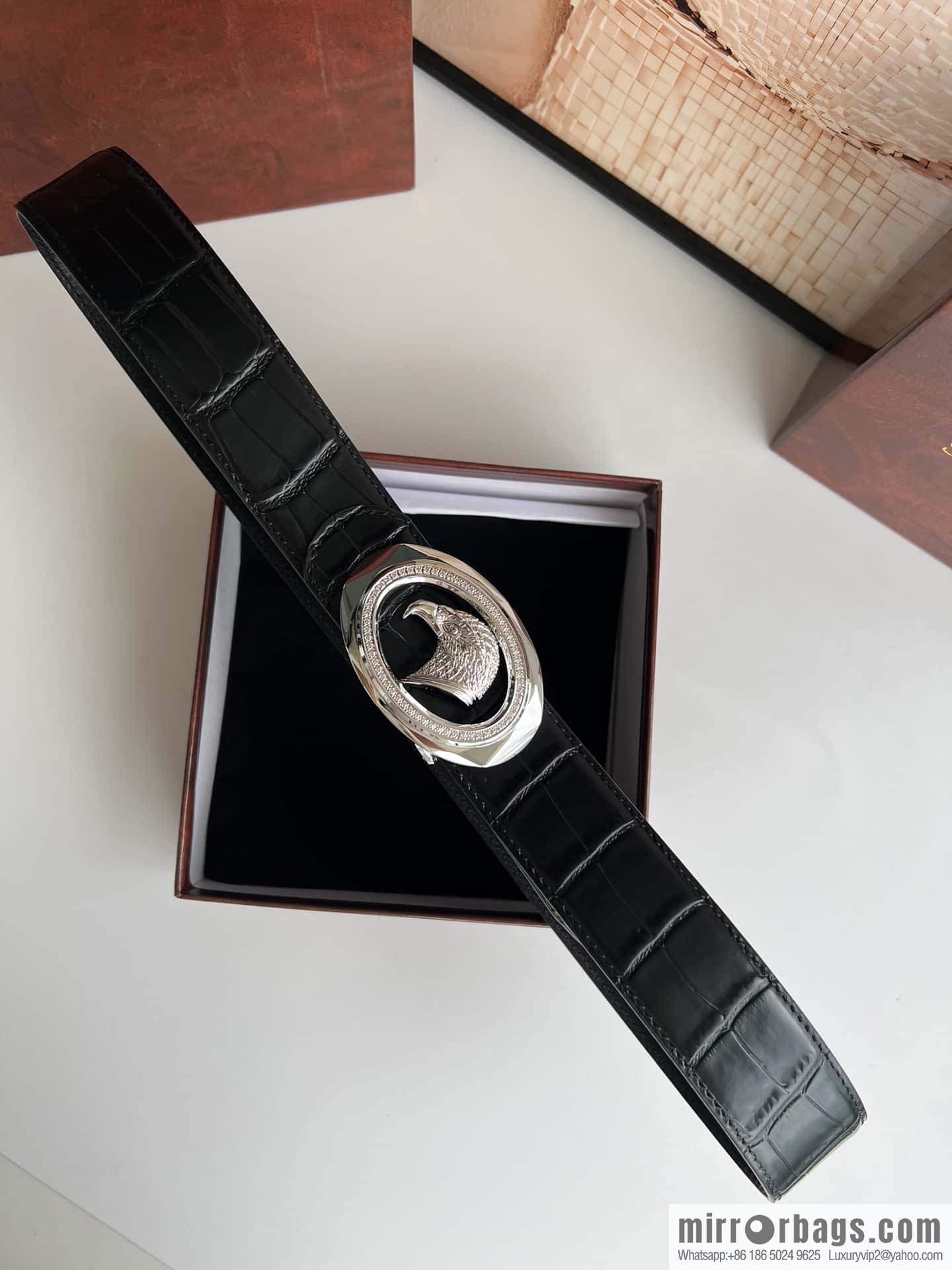 Stefano Ricci Stephen, eagle head with diamond cut buckle, crocodile leather belt 3.8cm