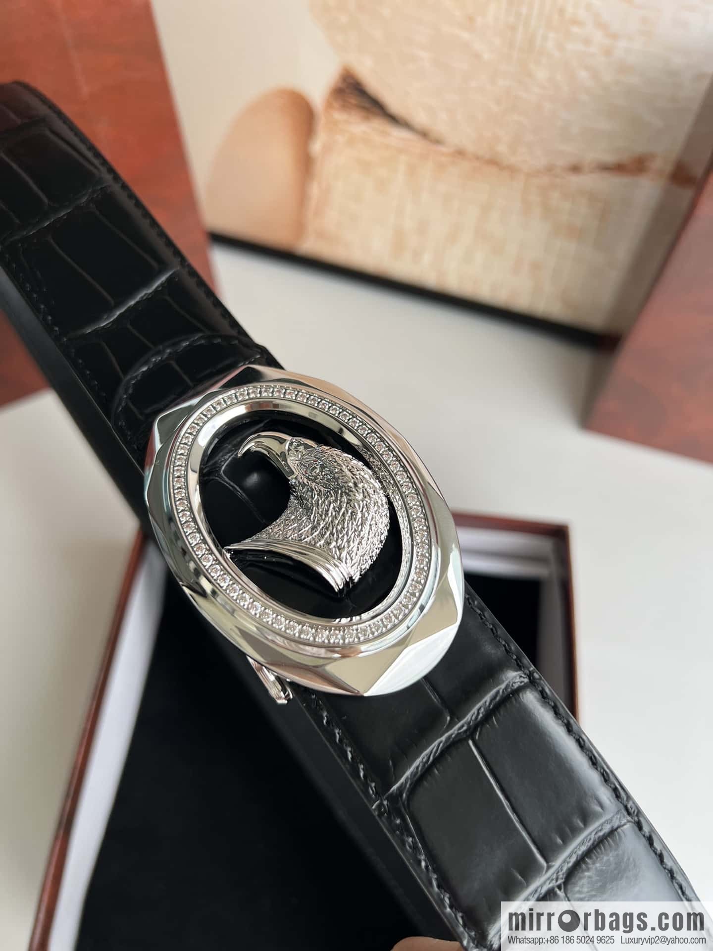 Stefano Ricci Stephen, eagle head with diamond cut buckle, crocodile leather belt 3.8cm