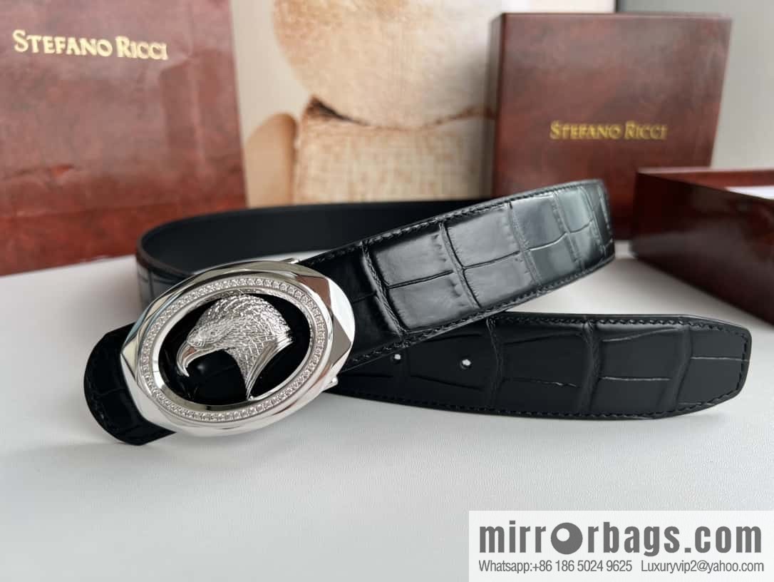 Stefano Ricci Stephen, eagle head with diamond cut buckle, crocodile leather belt 3.8cm