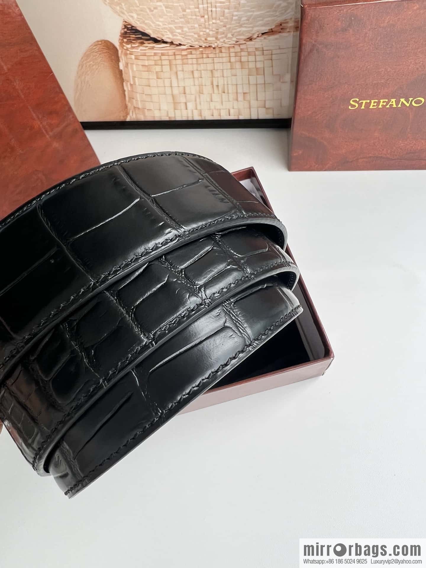 Stefano Ricci Stephen, eagle head with diamond cut buckle, crocodile leather belt 3.8cm