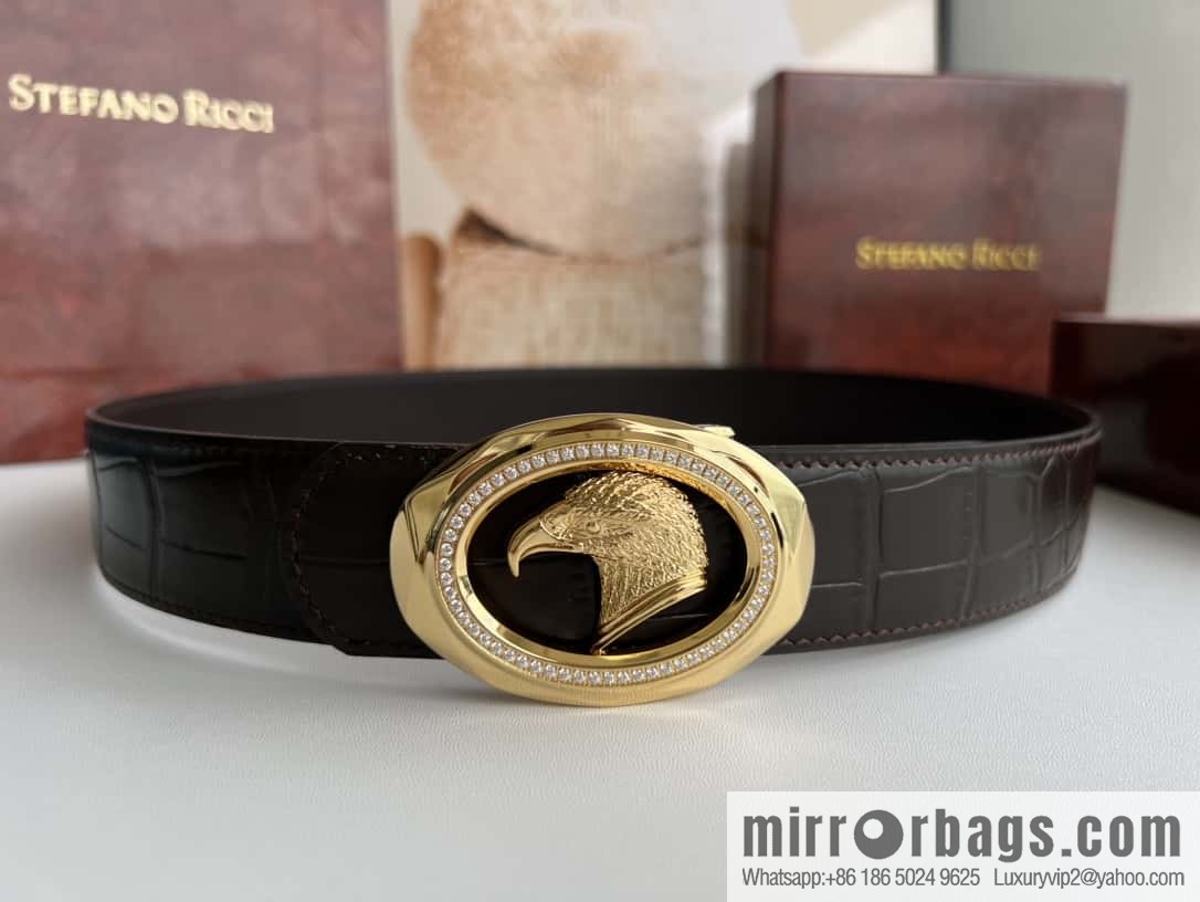 Stefano Ricci Stephen, eagle head with diamond cut buckle, crocodile leather belt 3.8cm