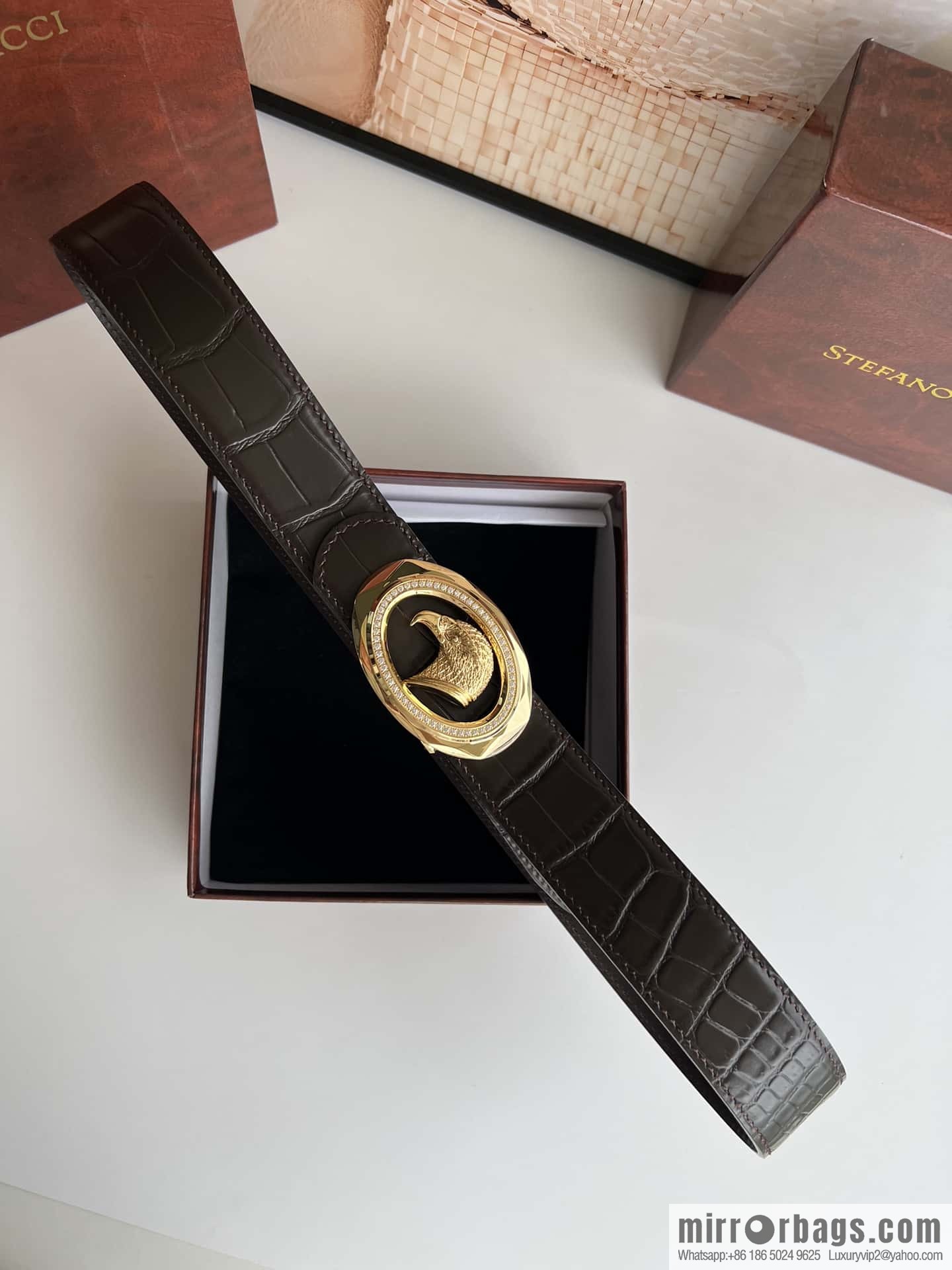 Stefano Ricci Stephen, eagle head with diamond cut buckle, crocodile leather belt 3.8cm