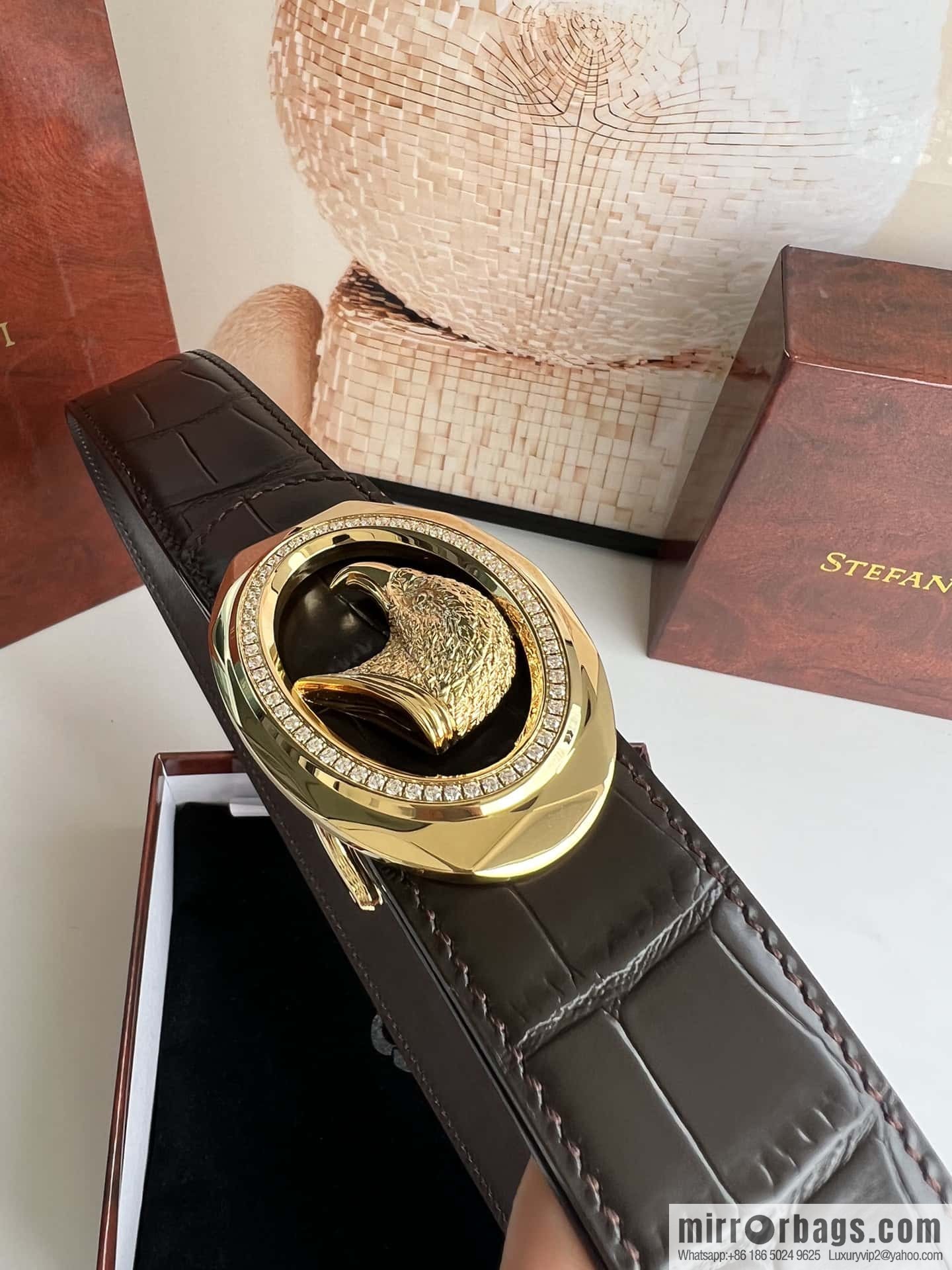 Stefano Ricci Stephen, eagle head with diamond cut buckle, crocodile leather belt 3.8cm