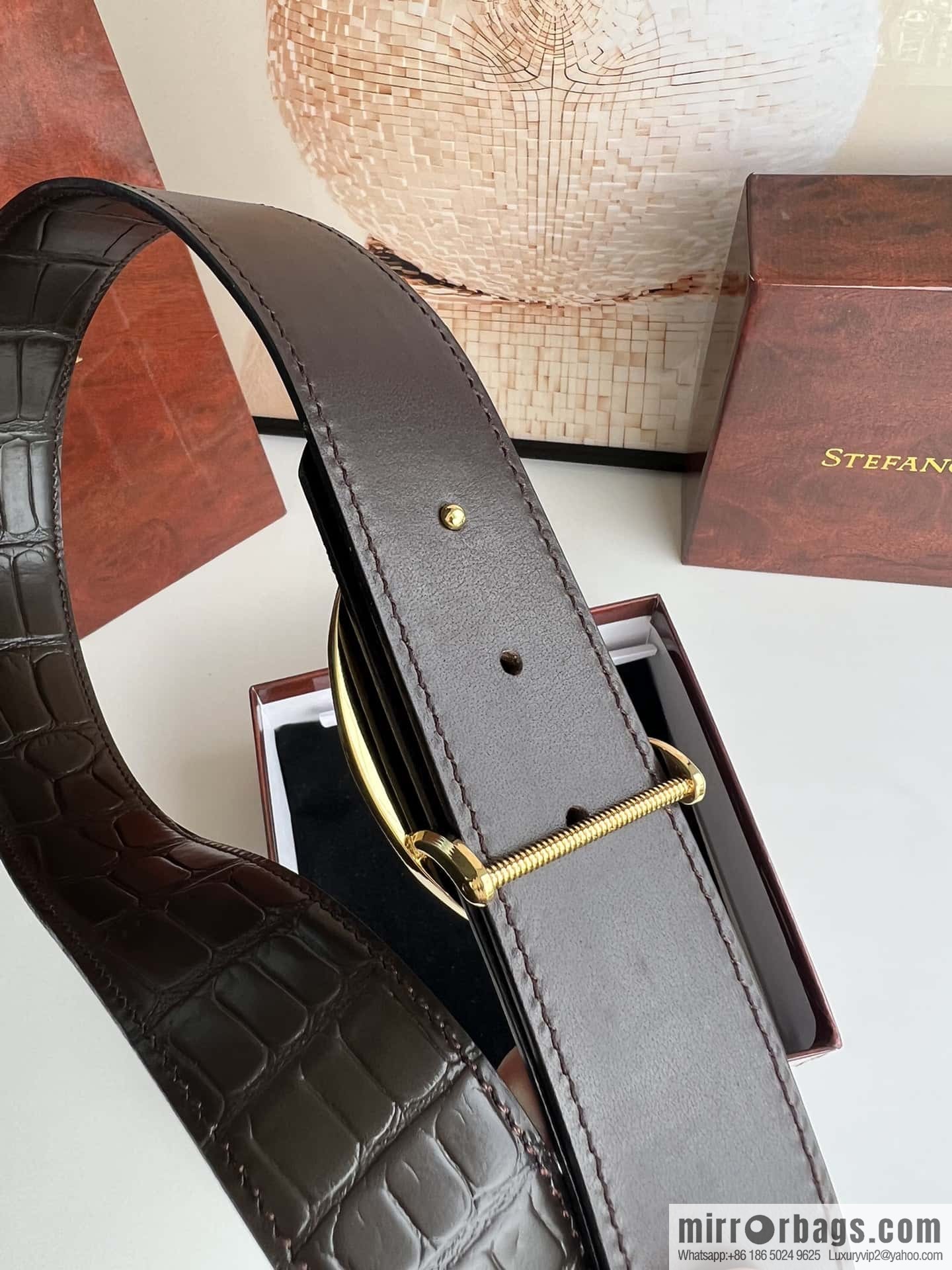 Stefano Ricci Stephen, eagle head with diamond cut buckle, crocodile leather belt 3.8cm