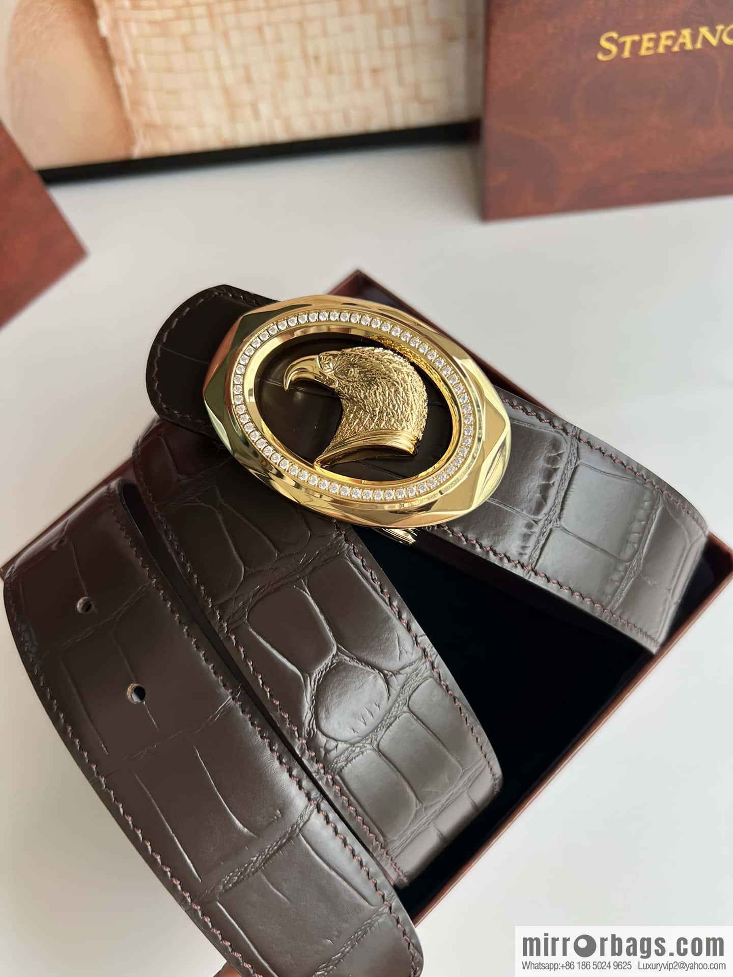 Stefano Ricci Stephen, eagle head with diamond cut buckle, crocodile leather belt 3.8cm