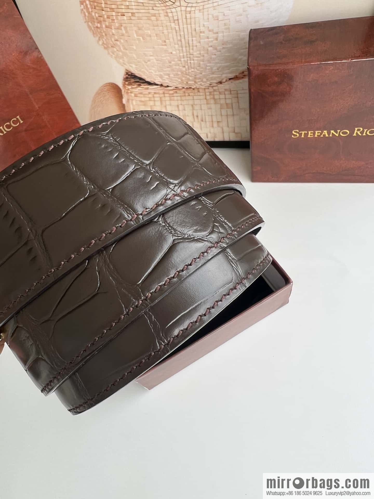 Stefano Ricci Stephen, eagle head with diamond cut buckle, crocodile leather belt 3.8cm
