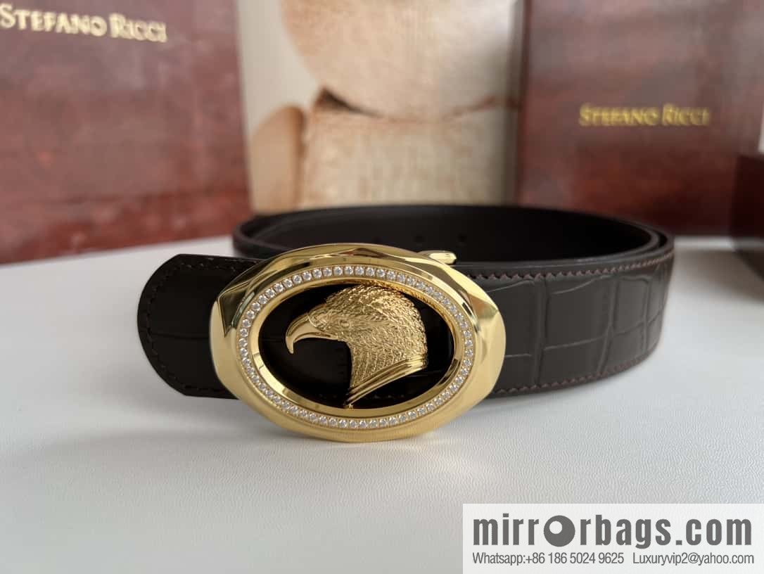 Stefano Ricci Stephen, eagle head with diamond cut buckle, crocodile leather belt 3.8cm