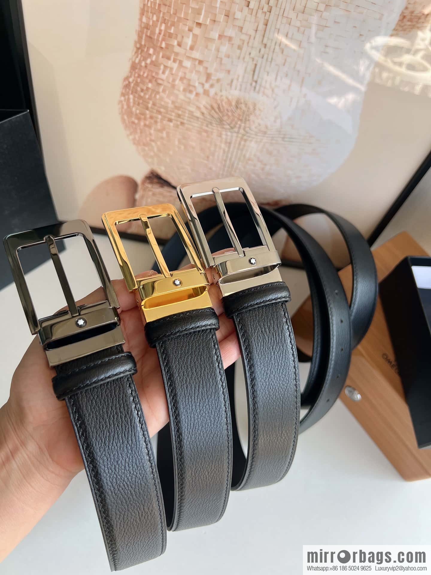 MONTBLANC Montblanc 3.5cm metal pin buckle first layer cowhide belt