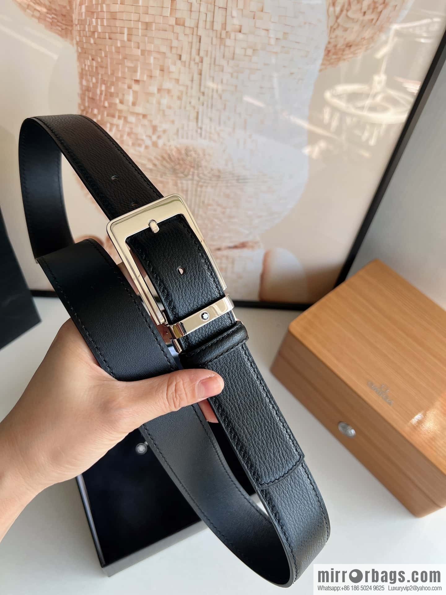 MONTBLANC Montblanc 3.5cm metal pin buckle first layer cowhide belt