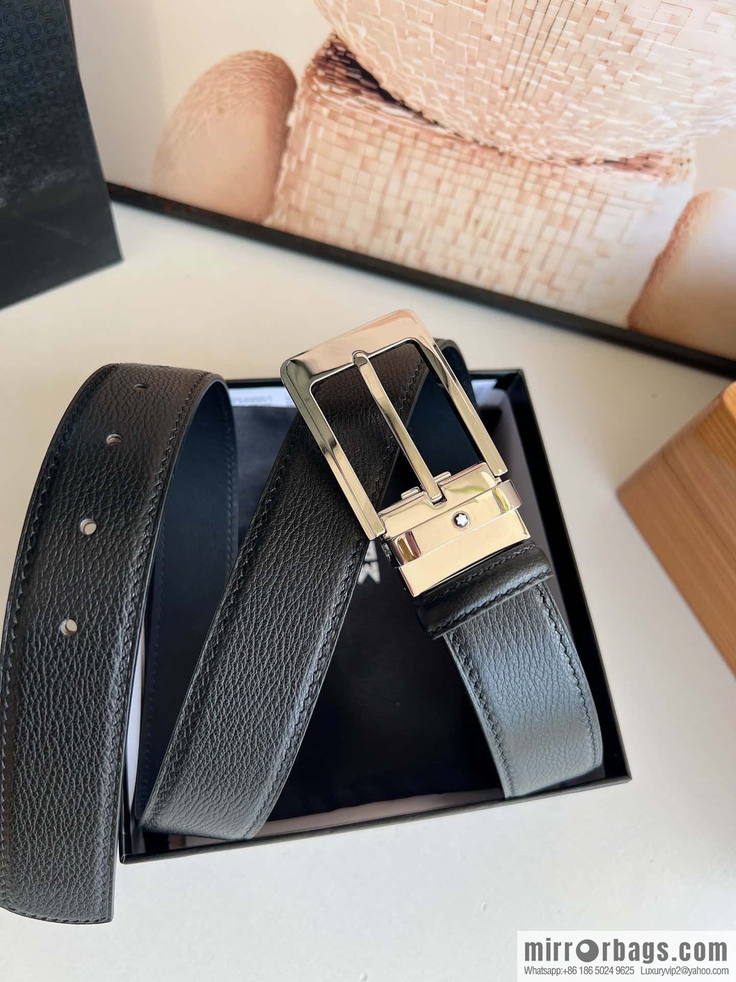 MONTBLANC Montblanc 3.5cm metal pin buckle first layer cowhide belt