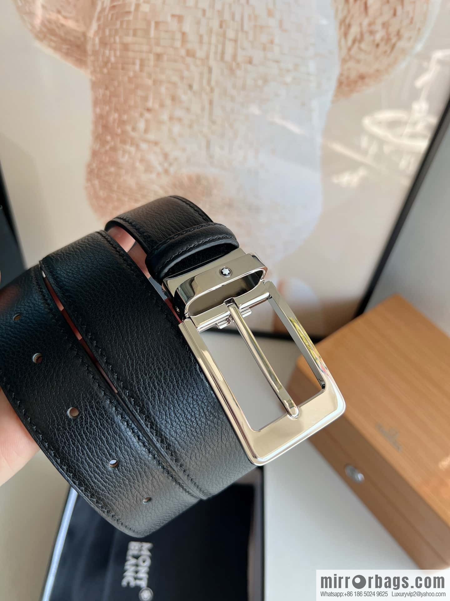 MONTBLANC Montblanc 3.5cm metal pin buckle first layer cowhide belt