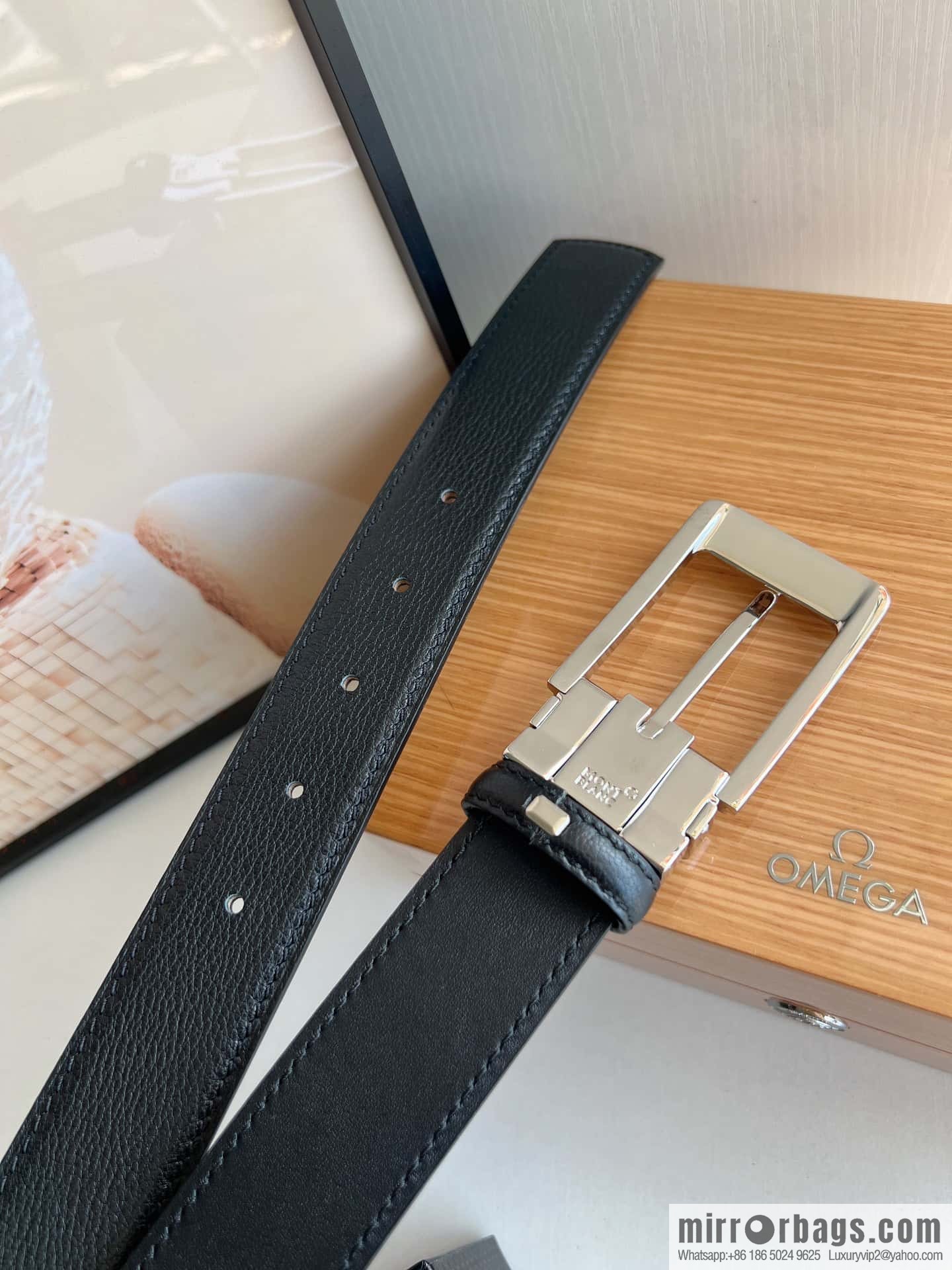 MONTBLANC Montblanc 3.5cm metal pin buckle first layer cowhide belt