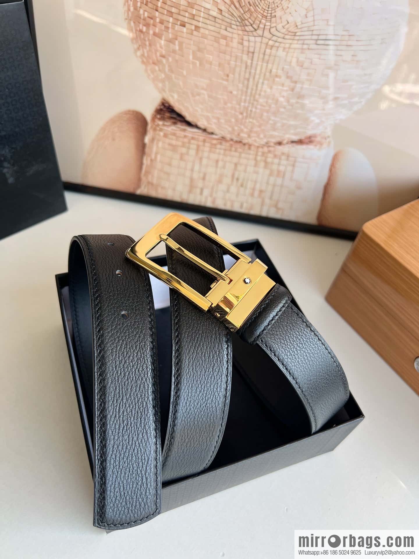 MONTBLANC Montblanc 3.5cm metal pin buckle first layer cowhide belt