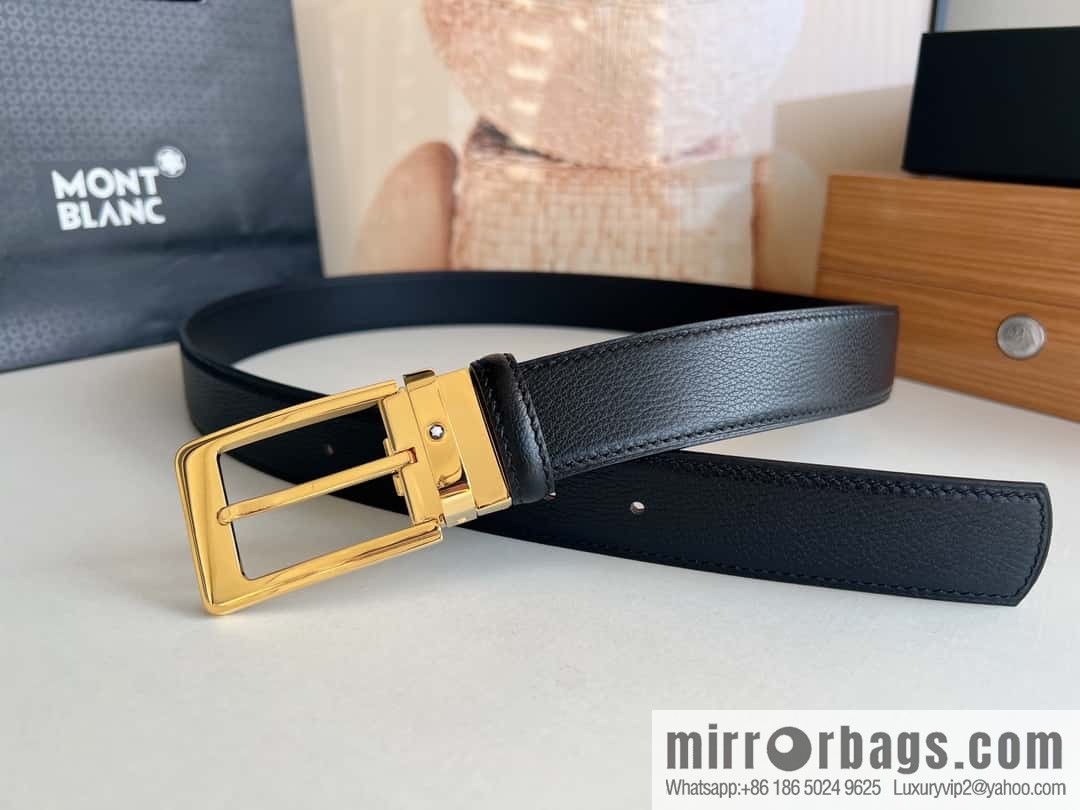 MONTBLANC Montblanc 3.5cm metal pin buckle first layer cowhide belt