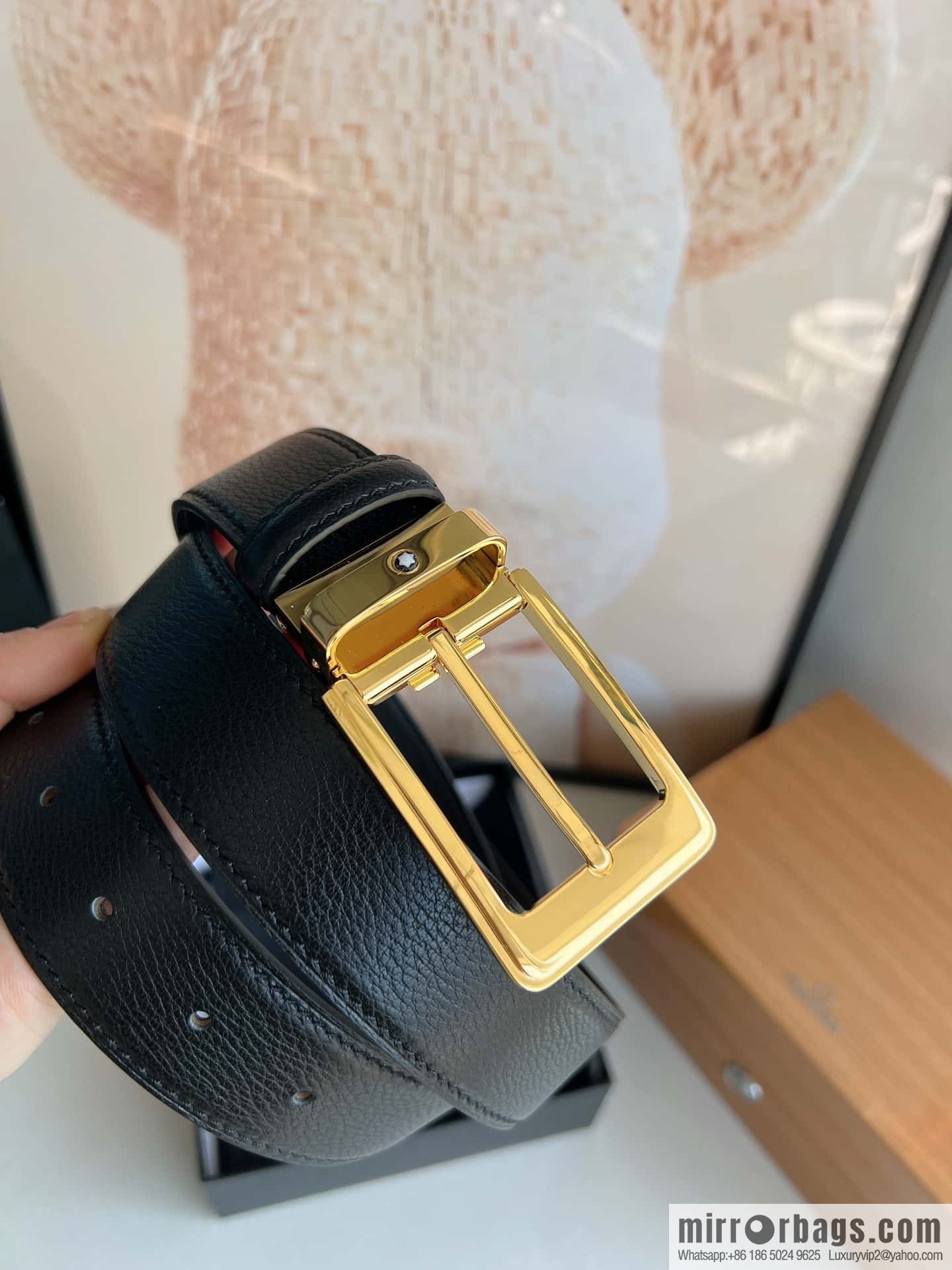 MONTBLANC Montblanc 3.5cm metal pin buckle first layer cowhide belt